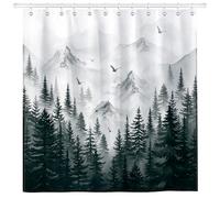 Arquiel Cortina de Ducha Bosque Montaña Negro 182x182cm, Cortina de Ducha Impermeable de Poliéster con 12 x Ganchos, Lavable a máquina, para Baño Decoración del Hogar