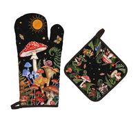 Arquiel Guante De Horno Agarraderas 2PCS, 100% AlgodóN Guante De Cocina Resistente Al Calo Grueso Seguro para Cocinar, Hacer Barbacoas Microondas Y para La Chimenea Regalo(Retro Hongo)