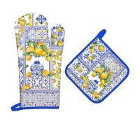 Arquiel Guante De Horno Agarraderas 2PCS, 100% AlgodóN Guante De Cocina Resistente Al Calo Grueso Seguro para Cocinar, Hacer Barbacoas Microondas Y para La Chimenea Regalo(Azul Limón)