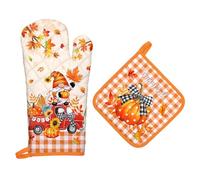 Arquiel Guante De Horno Agarraderas Gnomo de Otoño 2PCS, Algodón Guante De Cocina Resistente Al Calo Grueso Seguro para Cocinar, Hacer Barbacoas Microondas Y para La Chimenea Regalo