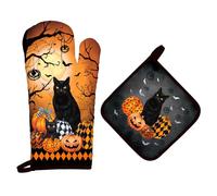 Arquiel Guante De Horno Agarraderas Halloween Gato 2PCS, Algodón Guante De Cocina Resistente Al Calo Grueso Seguro para Cocinar, Hacer Barbacoas Microondas Y para La Chimenea Regalo