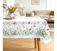 Arquiel Rectangle Floral Mantel, Manteles Floral Pastoral Silvestres, Mantel de Tela Impermeable Antimanchas Lavable Poliéster Duradera para Cocina Comedor Fiestas Primavera Verano(140 x 180 cm)