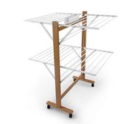 Arredamenti Italia Tendedero Cigno, Ahorro de Espacio, 20 Metros de Hilo para Tender, Soporte para Pinzas - Color Madera Cerezo
