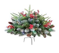 Arreglo de urna para las de invierno: relleno de ramas esmeriladas iluminadas, juego de iluminación de macetero decorativo, acento de bayas de piña de temporada | Pantalla LED de ocho modos pa