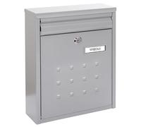 ARREGUI Buzón Exterior de Acero, Buzón de Correo Individual, Buzón de Pared Mediano, Agrupable, Fondo Estrecho, Fácil de Instalar, Plata, Tamaño M (DIN A4) - 32 x 25 x 8cm