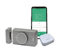 ARREGUI SPIN UP+Bridge Cerradura de Seguridad Invisible para Puerta | Apertura Electrónica con App Móvil | Alarma 120 dB | Antirrobo | Control Remoto Compatible Google y Alexa | Sin Cables | Plata