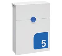 ARREGUI Tondo S E6721-BLU Buzón Exterior de Acero Tamaño S (Correo DIN A5) | Buzón de Pared Pequeño | con Cerradura de Buzón Tapada | Antilluvia | con Nº de Vivienda Personalizable | Blanco y Azul
