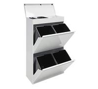 Arregui Top CR621-B Cubo de Basura y Reciclaje de Acero de 4 Compartimentos con Cajón Superior | 4x17 L (68 L) | Cubos de Basura de Cocina | Contenedores de Reciclaje para Casa u Oficina | blanco