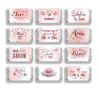 arricraft 120 mini envoltorios de barra de caramelo de boda, etiqueta autoadhesiva de barra de chocolate Our Love Story, calcomanías de corazón de globo rosa para recuerdos de fiesta (sin dulces) 1.4