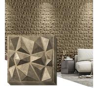 Art3d 33 piezas Paneles de pared 3D diamante 30 x 30 cm, PVC de alta rigidez, indeformable, reciclable, impermeable, resistente al calor, inodoro,dorado antiguo