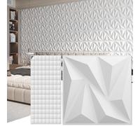 Art3d 3D paneles de pared decoración de la pared interior con cinta adhesiva de PVC diamante para sala de estar vestíbulo dormitorio hotel oficina 30 x 30 cm 20 piezas Blanco