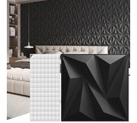 Art3d 3D paneles de pared decoración de la pared interior con cinta adhesiva de PVC diamante para sala de estar vestíbulo dormitorio hotel oficina 30 x 30 cm 50 piezas Negro