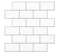 Art3d - Azulejos del subterráneo de láminas de vinilo adhesivo, color blanco brillante con lechada gris, 30 x 30 cm, despegar y pegar, 10 unidades