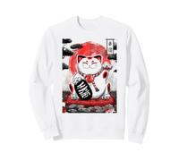 Arte con Tinta Sumi-e Japonesa Maneki Neko de Lucky Cat Red Sun Sudadera