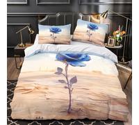 Arte de la rosa azul Funda de Edredón con Fundas de Almohada 3 Piezas Suave Diseño 3D Cierre de Cremallera Oculta Antialérgica Diseño floral vintage Funda Edredon for familia Double（200x200cm）