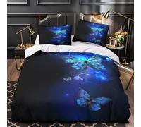 Arte de Mariposa Azul Funda de Edredón 3 Piezas Microfibra Suave Diseño 3D Cremallera Oculta con Fundas de Almohada Suave Diseño Brillante de fantasía Funda Edredon for Familia Single（140x200cm）