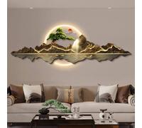 Arte de pared 3D de paisaje con luz LED, aplique mural chino creativo USB, escultura oriental tradicional para pasillo, oficina, dormitorio