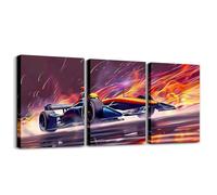Arte de pared enmarcado con diseño de coche de carreras Hot Wheels, lienzo envuelto en galería de coches rojos, decoración de pared de deportes de velocidad extrema, impresiones de póster para