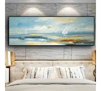 Arte de pared estético minimalista escandinavo, pintura al óleo de paisaje de barco abstracto natural, carteles, decoración para el hogar, dormitorio y sala de estar PA02