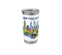 Arte del horizonte de la ciudad de Nueva York Souvenir de Nueva York Puente de Brooklyn Mujer Vaso térmico de acero inoxidable de doble pared