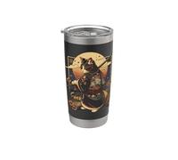 Arte japonés Gato Ninja Ukiyo-e Anime Style Samurai Cat Vaso térmico de acero inoxidable de doble pared