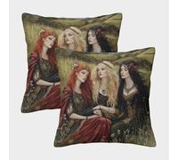 Arte Medieval,Girl in The Field Cuadrada Funda De Cojín De Sofá 2 Paquetes con Patrón Adecuada para Cama,hogar,automóvil,Interior Y Exterior 50x50cm