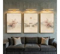 Arte mural Japandi Wabi Sabi, láminas en lienzo con motivos de cerezos en flor en acuarela suave, puerta Torii y montaña, póster de paisaje oriental (50x70cm/3 piezas sin marco)
