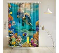 arteneur® - Cortina de ducha antimoho, 180 x 200 cm, material reciclado con certificación Öko-Tex Standard 100, dobladillo con peso, opaca, impermeable, lavable, 12 anillas, libro electrónico, delfín