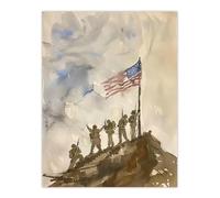 Artery8 American Flag Soldiers Iwo Jima WWII Watercolour Man Cave Large Wall Art Poster Print Thick Paper 18X24 Inch
