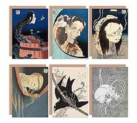 Artery8 Katsushika Hokusai Japanese Skull Sword Ghost Demoness Mansion Fine Art Greeting Card Pack of 6 japons Crneo