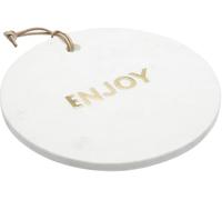 Artesà Tabla Redonda de Mármol para Servir Quesos y Aperitivos, Mensaje Gravado Color Dorado, 25.5 cm - Blanco