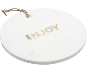 Artesà Tabla Redonda de Mármol para Servir Quesos y Aperitivos, Mensaje Gravado Color Dorado, 25.5 cm - Blanco