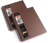 Arteza - Cuaderno de bocetos (22,8 x 30,4 cm), tapa dura color marrón, espiral, paquete de 2, 100 hojas cada uno, 100 g/m², para lápices, carbón, bolígrafos, lápices de colores y otros medios secos