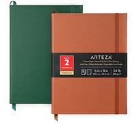 ARTEZA Cuaderno Punteado, 15 x 20 cm [Set de 2, Verde Oscuro y Color Cuero], Pack Cuaderno, Diarios de Tapa Dura con Papel de Puntos [96 Hojas]