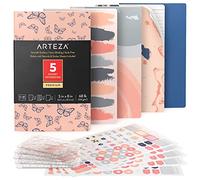 Arteza Cuadernos de Bolsillo (12,7 X 20,3cm), Pack de 5 Cuadernos Personalizados, Estilo de Mariposas con 2 Cuadernos Rayados, 2 Punteados y 1 con Hojas en Blanco, Encuadernación Cosida y Papel Grueso