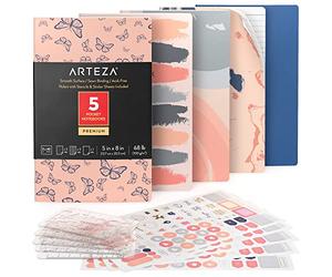 Arteza Cuadernos de Bolsillo (12,7 X 20,3cm), Pack de 5 Cuadernos Personalizados, Estilo de Mariposas con 2 Cuadernos Rayados, 2 Punteados y 1 con Hojas en Blanco, Encuadernación Cosida y Papel Grueso