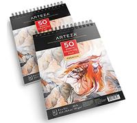 ARTEZA Cuadernos de dibujo, Pack de 2 blocs de 50 hojas cada uno, Papel grueso de 130g con tamaño 20,3 x 25 cm para dibujo artístico con medios secos