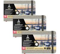 Arteza Libreta de acuarelas de 9 cm x 14 cm, pack de 3 con 80 páginas, papel de acuarela sin ácido prensado en frío, 230 gsm, encuadernado en lino, para acuarelas y técnicas mixtas