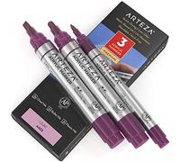 Arteza Rotuladores para pintar, pack de 3, A401 Lila, 1 rotulador punta fina y 2 de punta gruesa (cincel y bala), acrílico para metal, lienzo, piedra, cerámica, vidrio, madera y tela