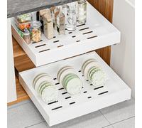 Arthome 2 Paquete Expandible Cajones Extraibles para Cocina,Bandeja Extraible Armario Cocina con Nano Film Adhesivo,Organizador Cajones 32-52CM Ancho x 42CM Fondo x 7.5CM Alto,Blanco