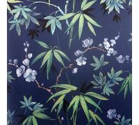 Jazmín Flor Jardín Hojas Tela Efecto Arthouse Papel Pintado - Azul Oscuro 297800