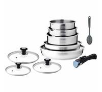 Arthur Martin Batería de cocina de acero inoxidable con mango extraíble, 10 piezas