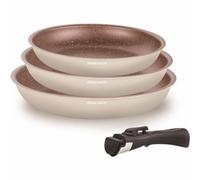 Arthur Martin - Juego de 3 sartenes de 20 a 24 a 28 cm + 1 asa, aluminio con revestimiento antiadherente, mango extraíble para todo tipo de fuegos, incluida inducción