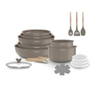 Arthur Martin Juego de utensilios de cocina de 18 piezas con revestimiento cerámico y mango extraíble con efecto madera