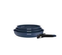 Arthur Martin - Set de 3 Sartenes en Aluminio 2,5 mm, Recubrimiento Cerámico y Mango Efecto Madera, Compatibles con Todos los Fuegos Incluyendo Inducción, 20-24-28 cm, Azul