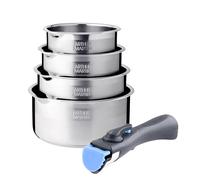 ARTHUR MARTIN - Set de Cacerolas de 5 Piezas en Acero Inoxidable, Compatible con Todas las Fuentes de Calor, Mango Desmontable, Tapas de Vidrio, Fácil de Limpiar, 14-16-18-20 cm