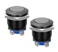 Artibetter 2 Piezas Botón Pulsador Momentáneo de 16mm, Negro, Reinicio, | Plástico, Arranque Tecla, Tacto Cómodo, Uso Exterior, Puerta y Timbre