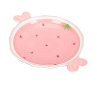 Artibetter Bandeja de Cerámica Rosa Forma de Fresa para Frutas y Postres | Cerámica Resistente, Lavado a Mano Sencillo, Adecuado para Fruta y Dulces, Mesa de Té, Pastelería y Hogar
