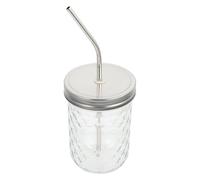 Artibetter Frasco de Vidrio Transparente de 500ml con Pajita y Tapa de Acero Inoxidable, Diseño en Forma de Diamante para Jugos y Té en Sala o Comedor