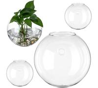 Artibetter Jardinera de Pared de Vidrio Transparente 4 Piezas para Propagación de Plantas Colgantes en Interior, Macetas Redondas 13,5 CM para Decoración de Espacios Pequeños